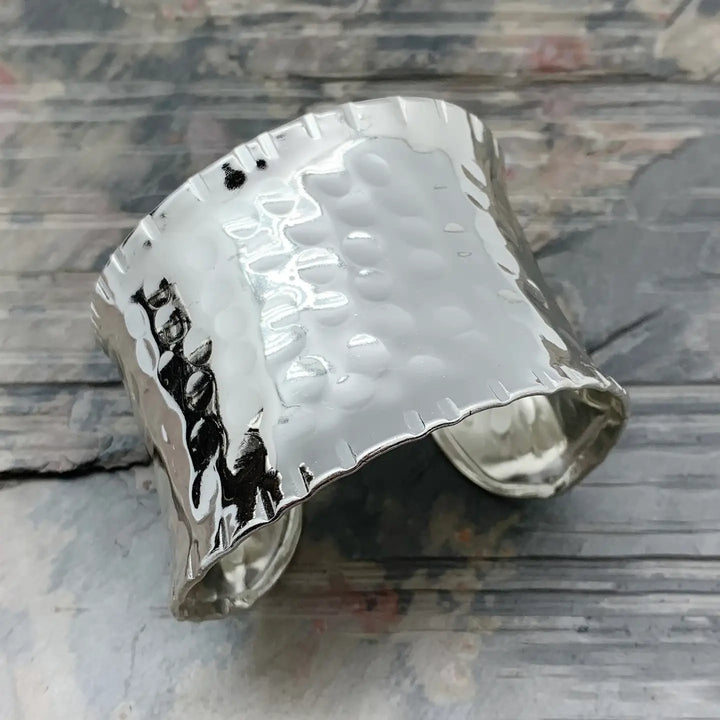 Hammered Wide Silver-Plated Cuff Bracelet