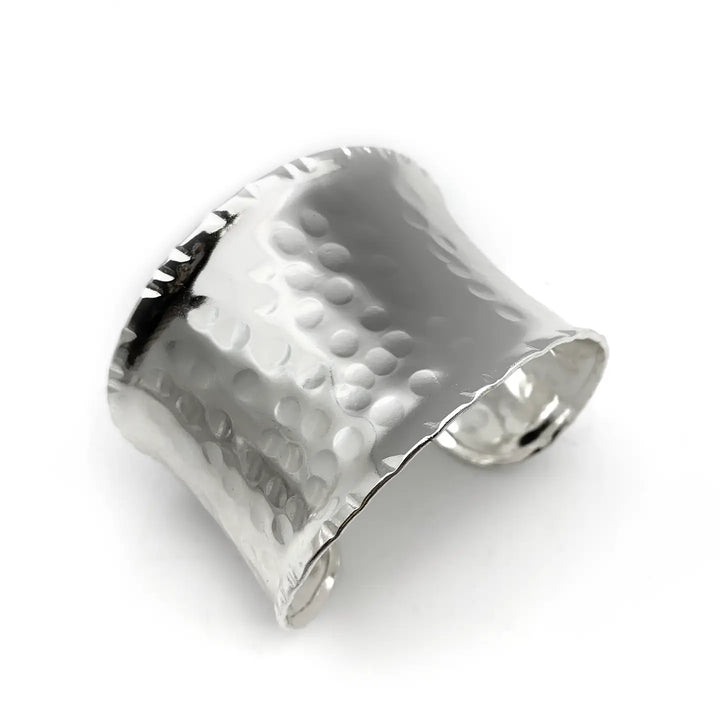 Hammered Wide Silver-Plated Cuff Bracelet