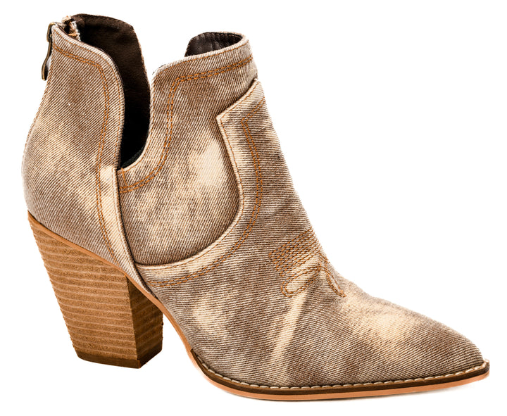 Washed Beige Western Anklet Bootie