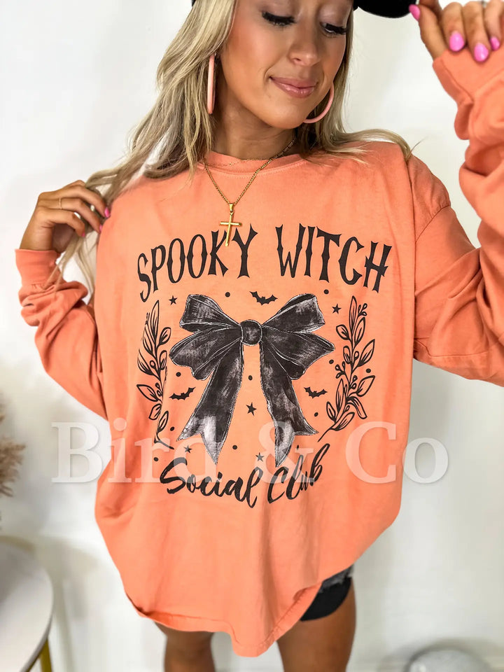 Terracotta Spooky Witch Social Club Long Sleeve Graphic Tee - Medium Through Extended Sizes