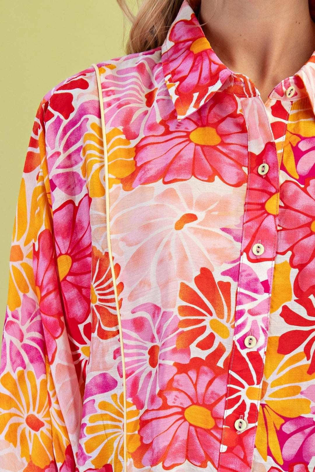 Fuchsia/Orange Floral Print Button Down Top