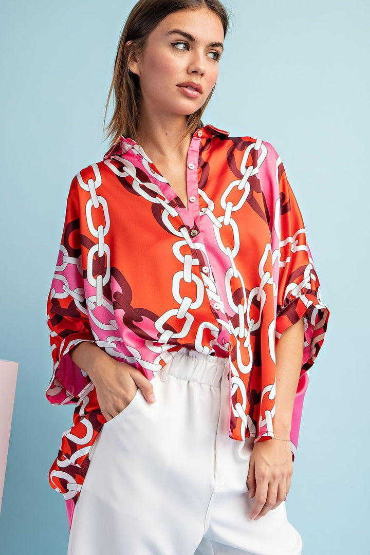 Printed Button Down Top