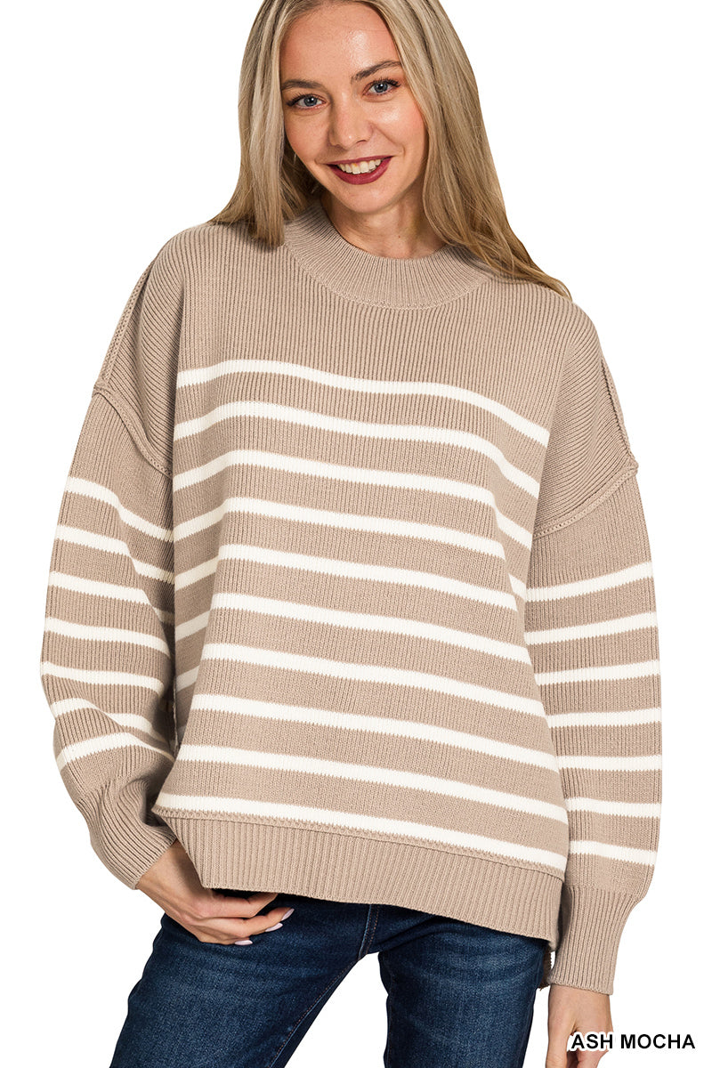 Exposed Seam Striped Oversized Sweater - 7 Color Options