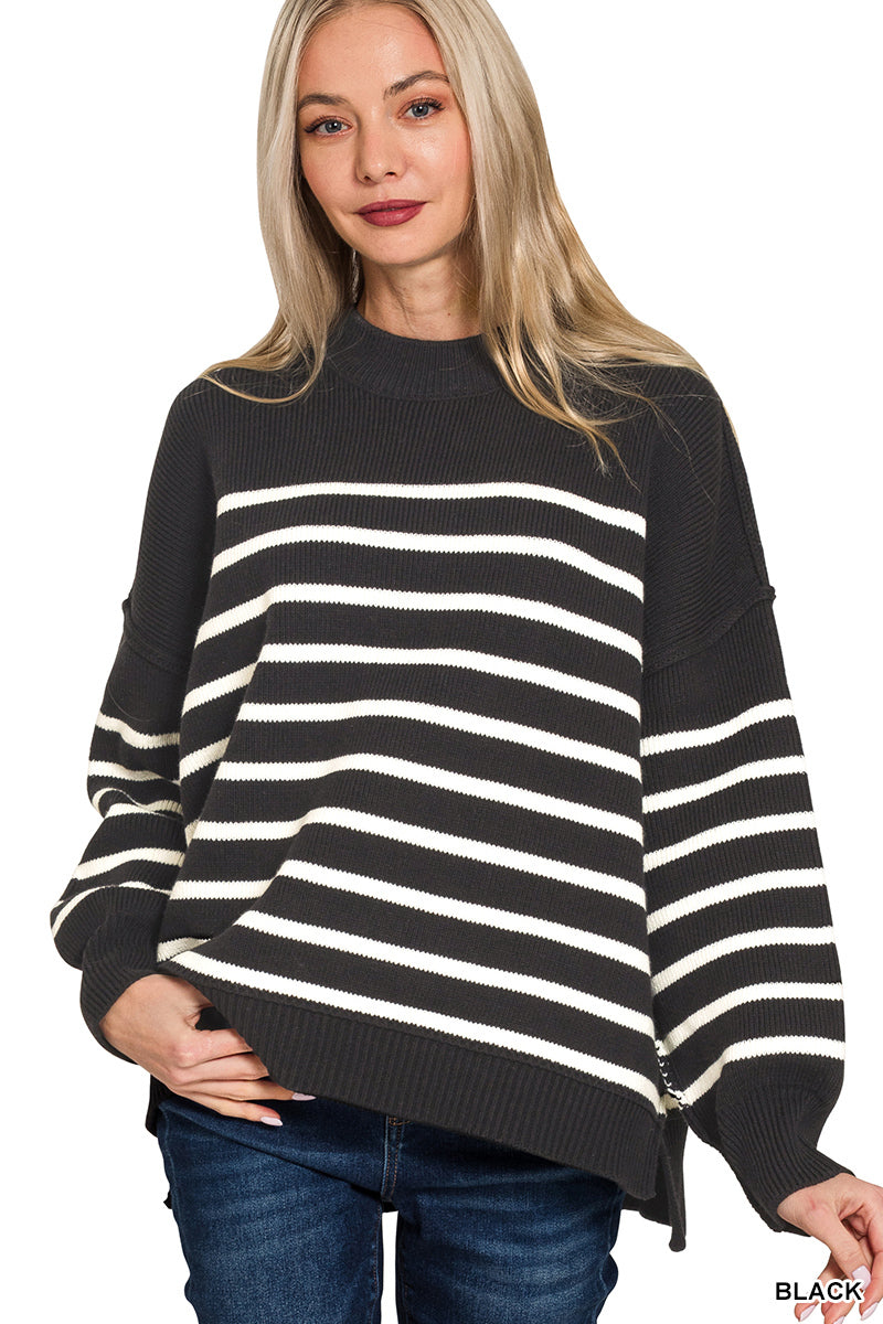 Exposed Seam Striped Oversized Sweater - 7 Color Options