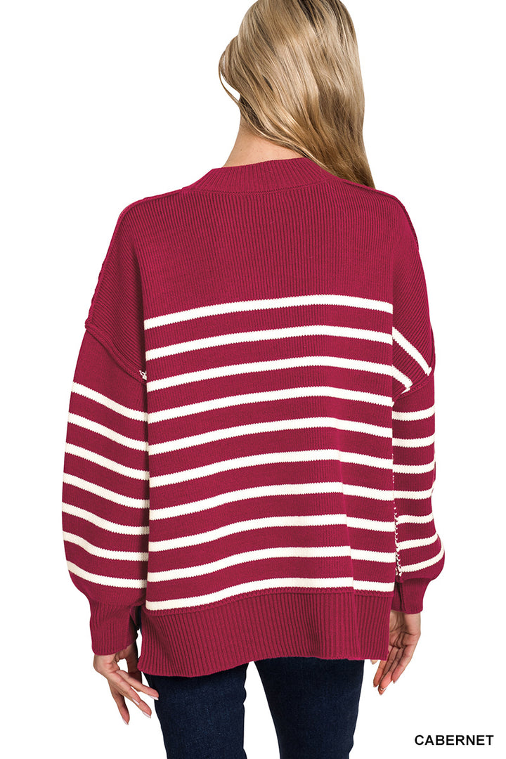 Exposed Seam Striped Oversized Sweater - 7 Color Options