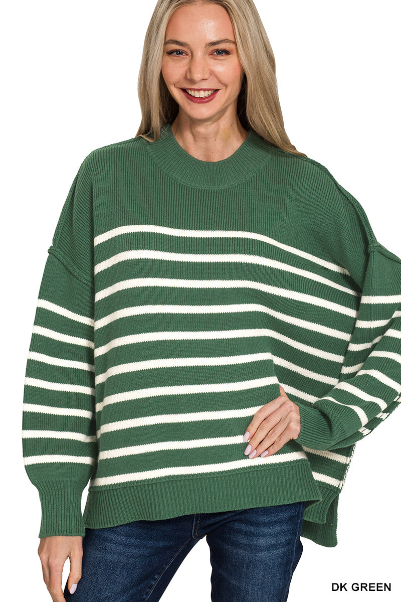 Exposed Seam Striped Oversized Sweater - 7 Color Options
