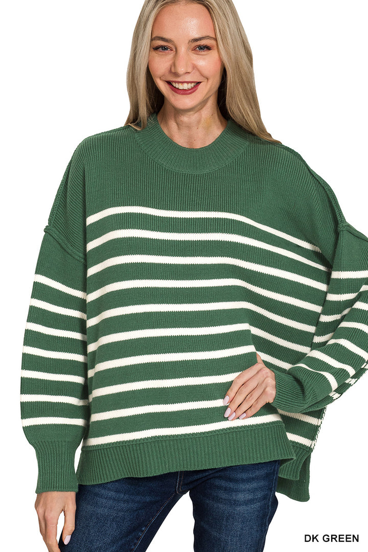 Exposed Seam Striped Oversized Sweater - 7 Color Options