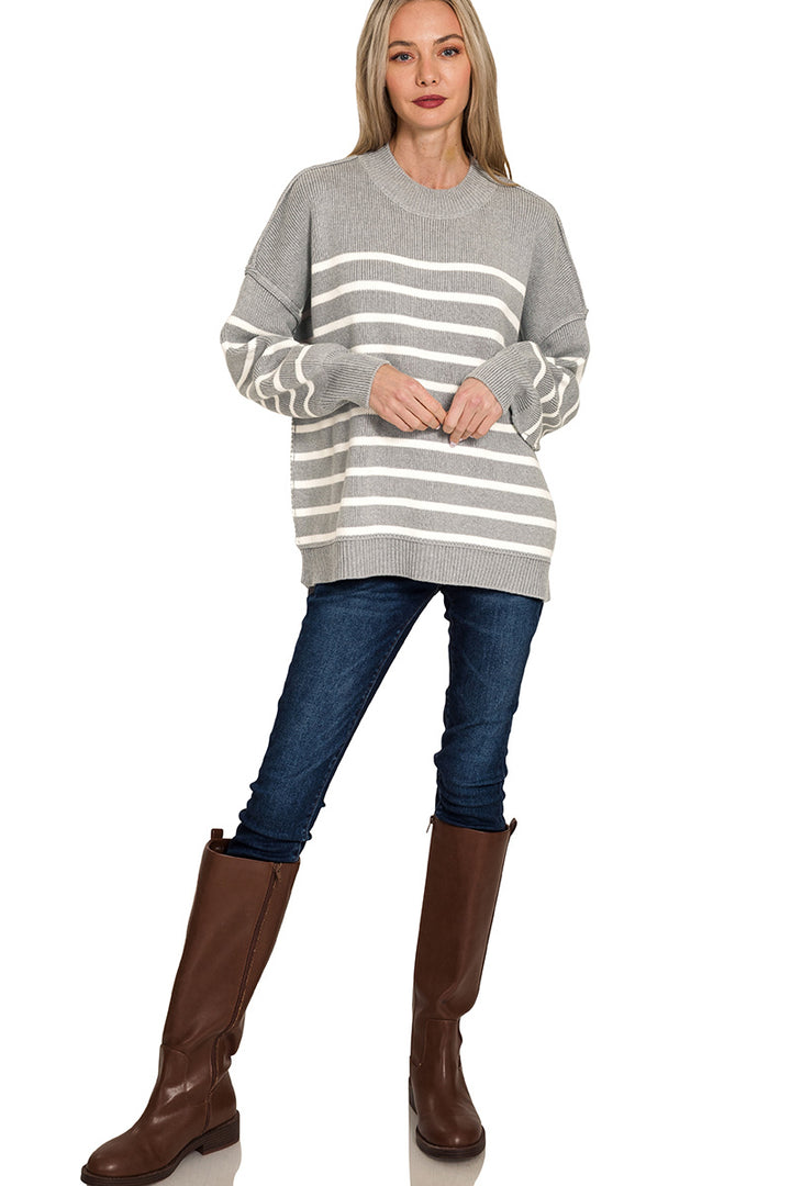 Exposed Seam Striped Oversized Sweater - 7 Color Options