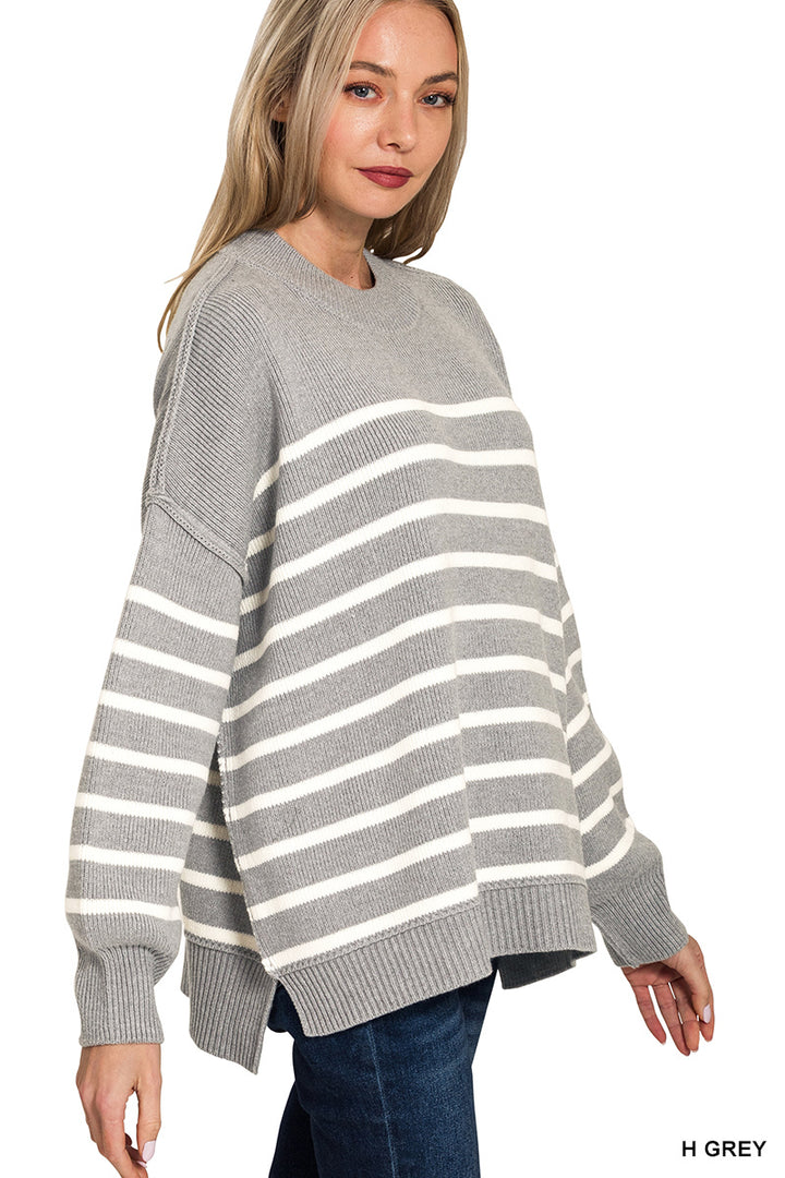 Exposed Seam Striped Oversized Sweater - 7 Color Options