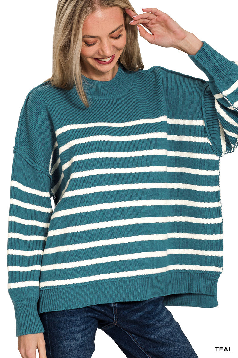 Exposed Seam Striped Oversized Sweater - 7 Color Options