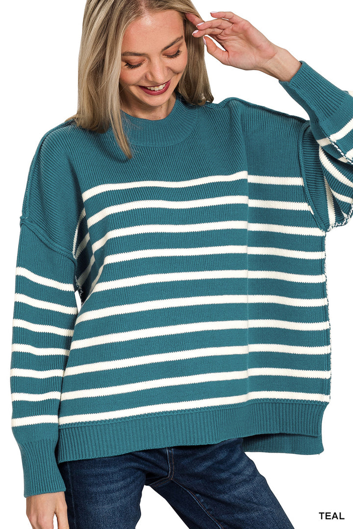 Exposed Seam Striped Oversized Sweater - 7 Color Options