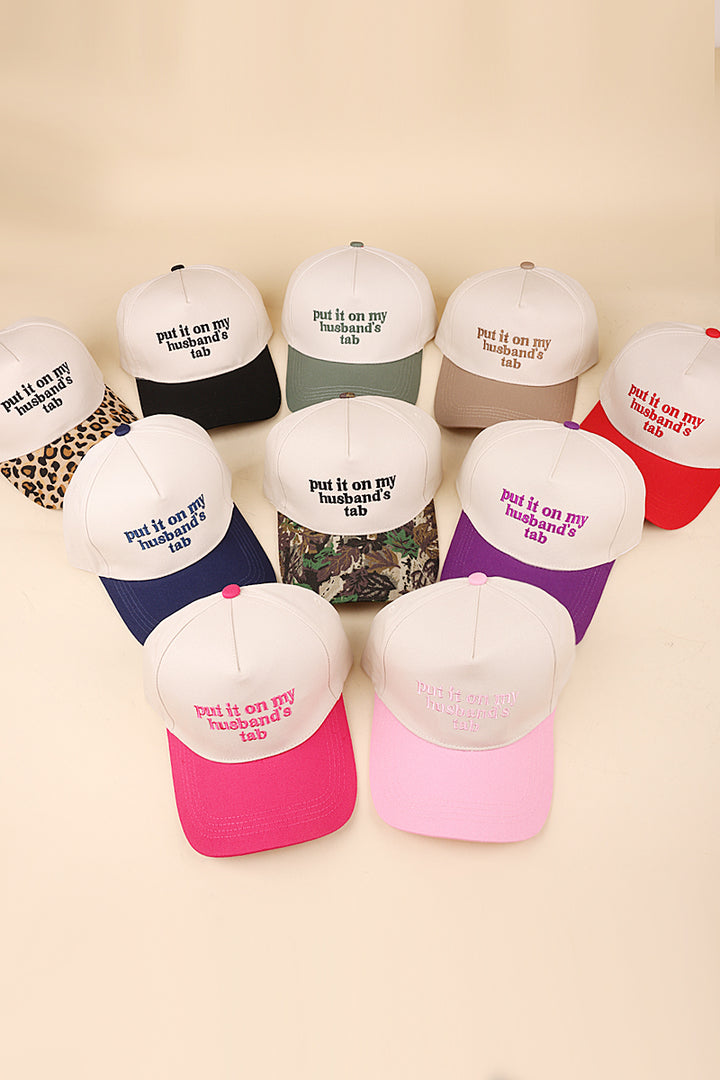 Two Tone "Put It On My Husband's Tab" Hat - 9 Color Options