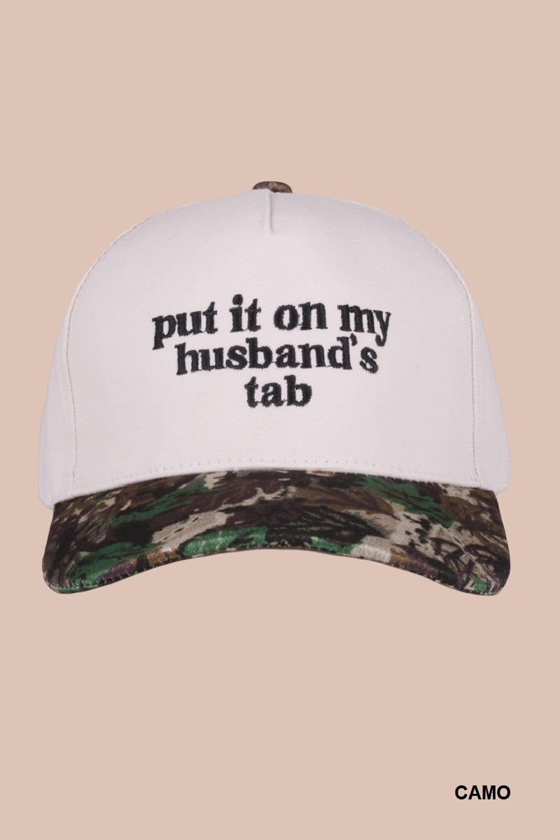 Two Tone "Put It On My Husband's Tab" Hat - 9 Color Options