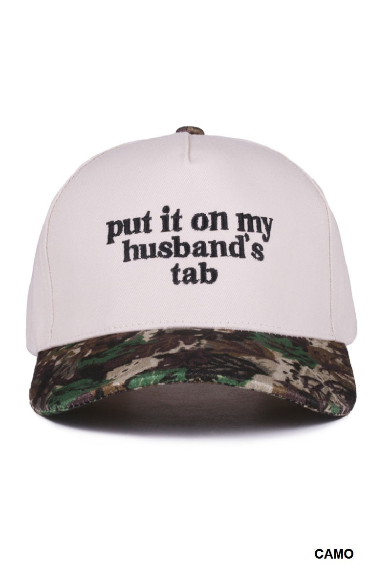 Two Tone "Put It On My Husband's Tab" Hat - 9 Color Options