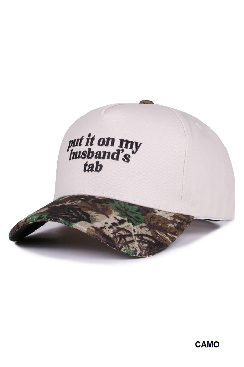 Two Tone "Put It On My Husband's Tab" Hat - 9 Color Options