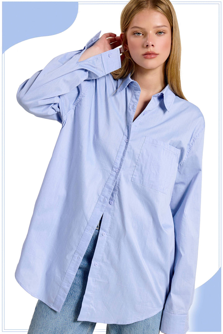 Classic Collared Button Down Poplin Shirts - 2 Color Options