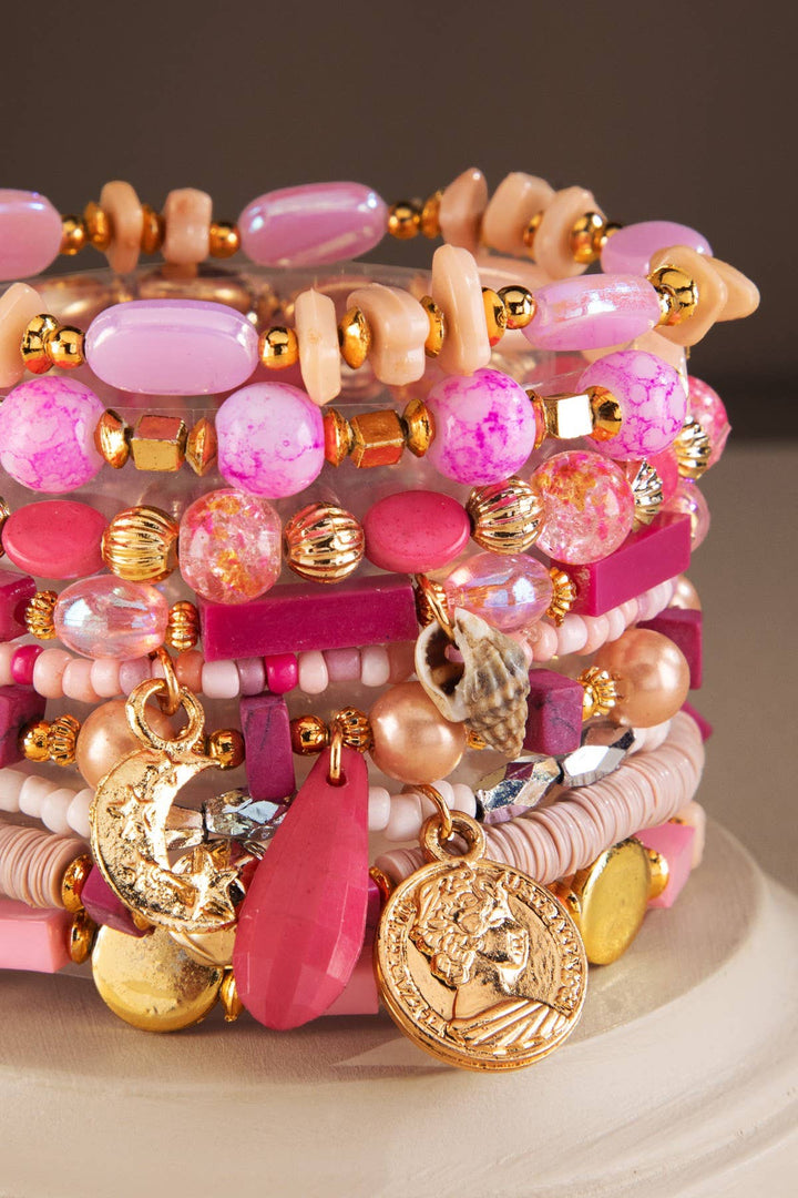 9 Layered Metal Beads Bracelet with Charms