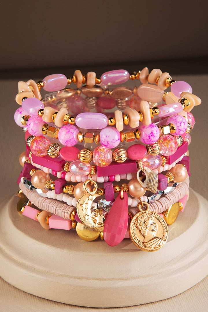9 Layered Metal Beads Bracelet with Charms