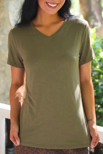 Basic V Neck Tee-Olive-Arrives July