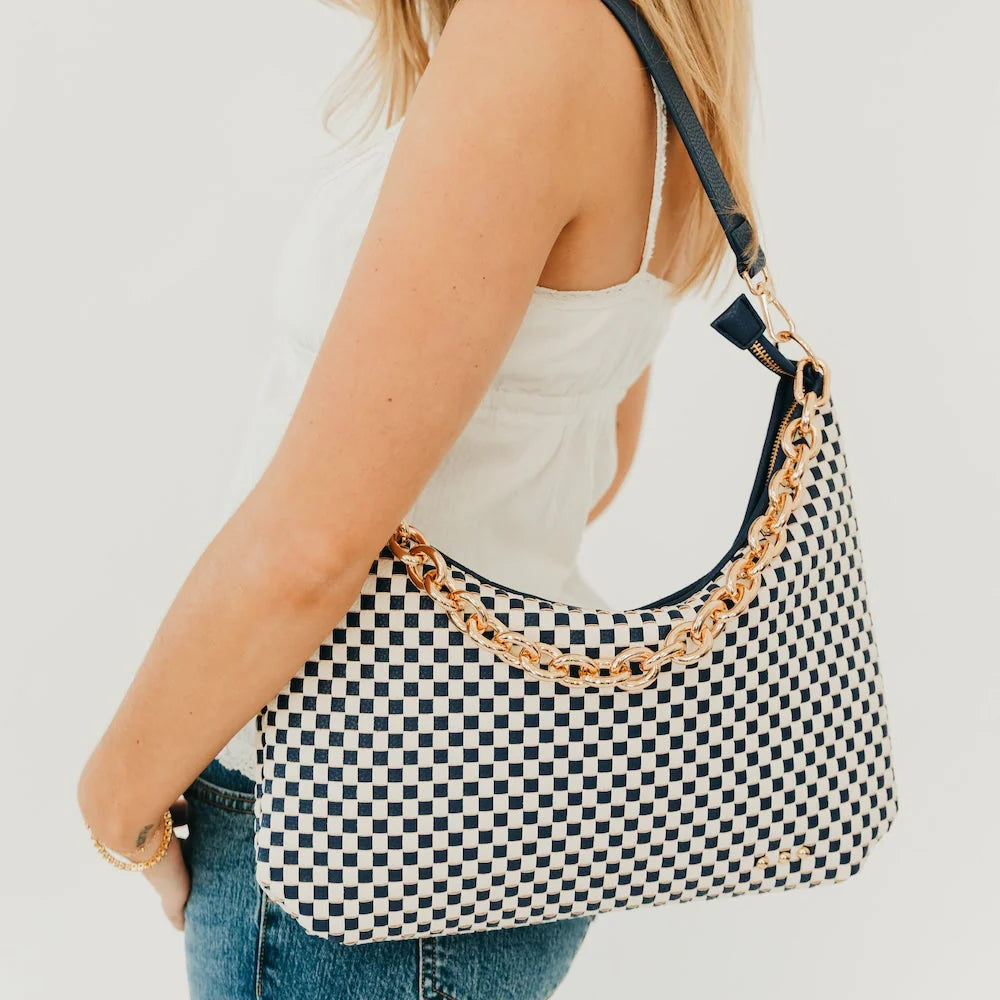 Slouchy Woven Bag-Two Color Options-Black Check or Brown Check