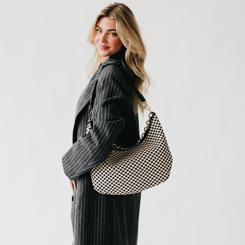Slouchy Woven Bag-Two Color Options-Black Check or Brown Check