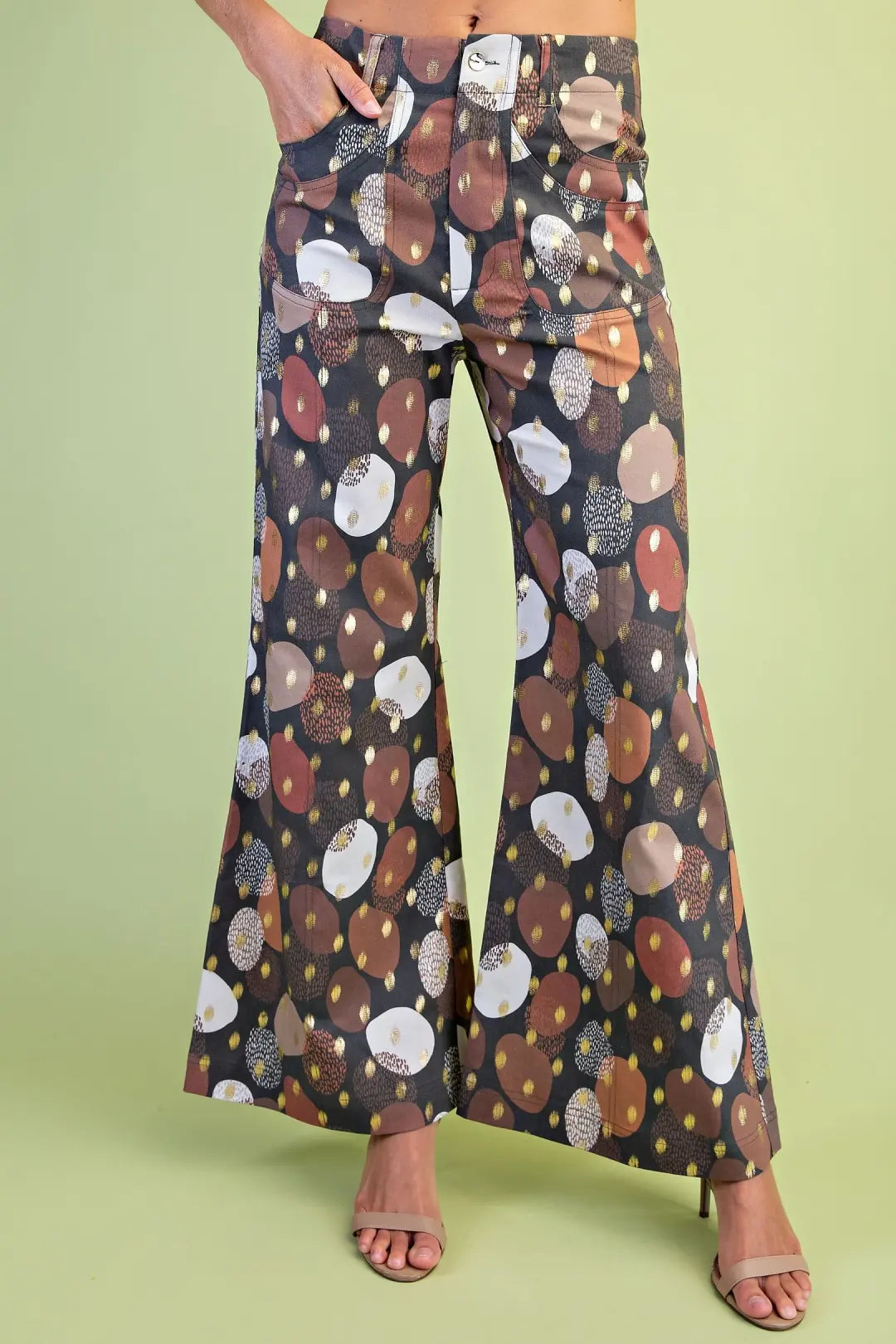 Gold Foil Abstract Fall Pants with Stretch-Black Mix