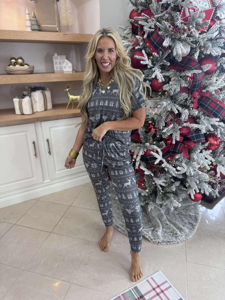 Black Reindeer Jogger Pajama Set by Salty Wave (TOP & BOTTOM) * *DEAL*