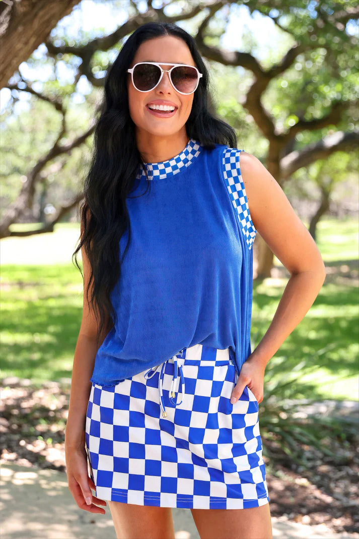 Checked Skort-Blue