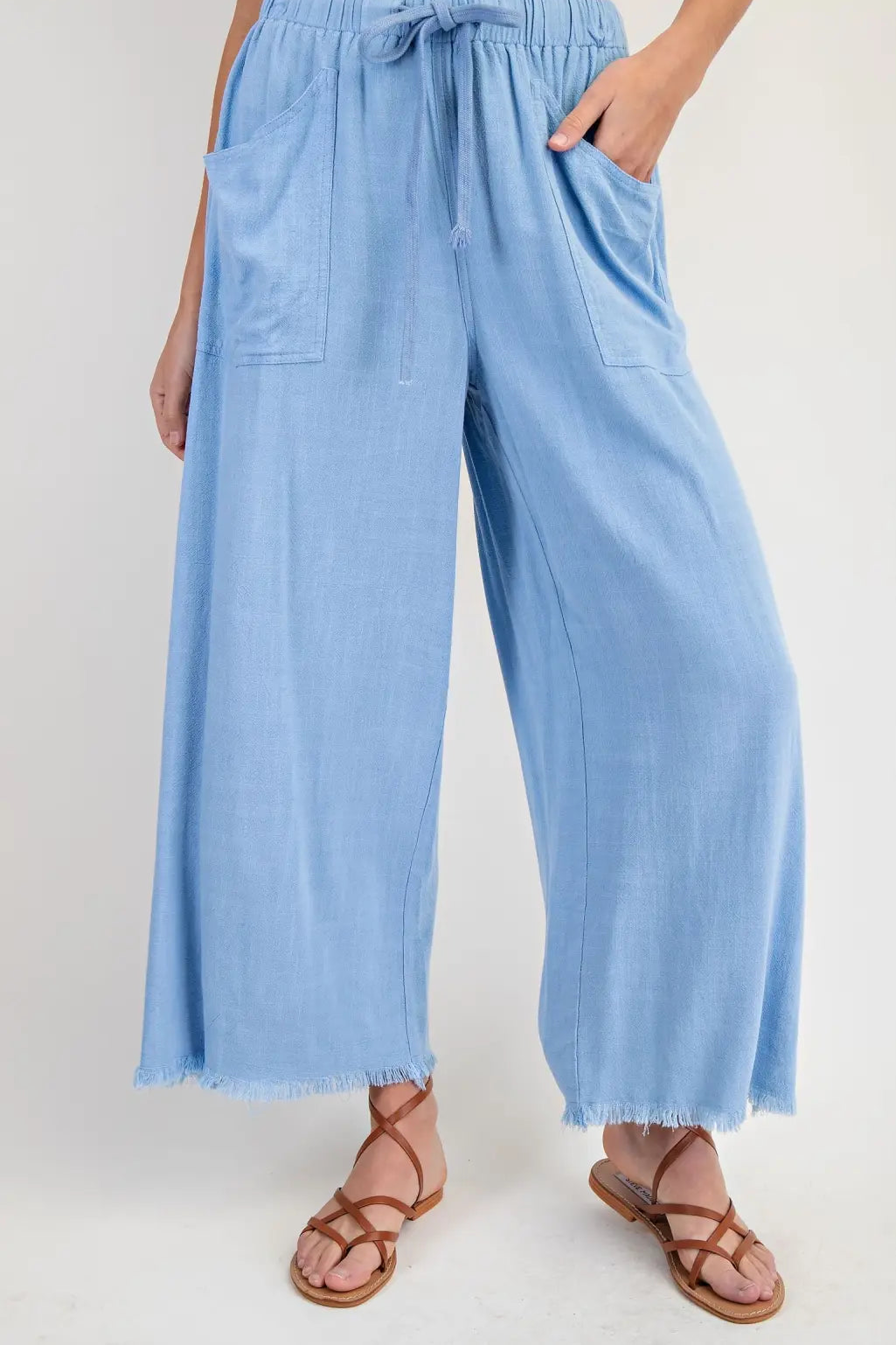 Frayed Wide Leg Pants-Light Blue