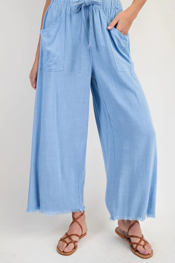 Frayed Wide Leg Pants-Light Blue