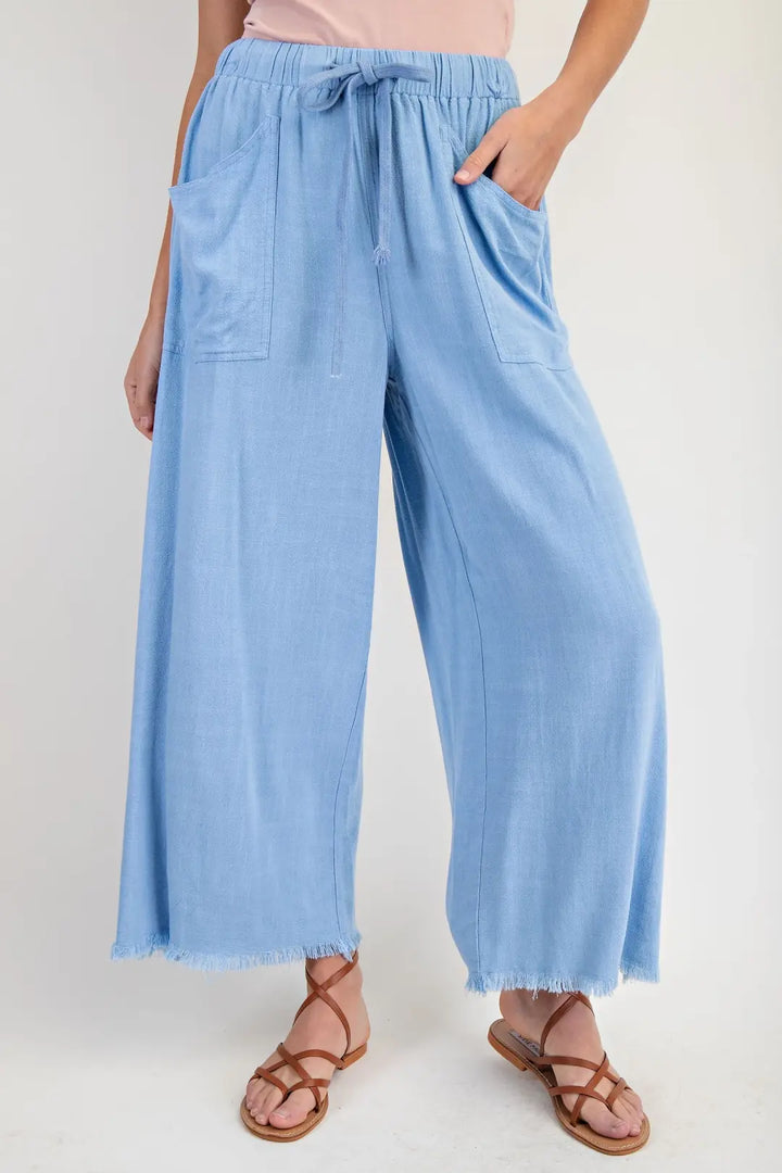Frayed Wide Leg Pants-Light Blue
