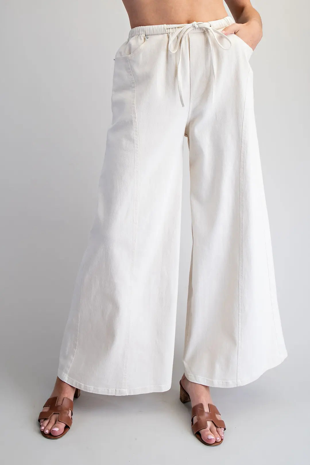 Mineral Wash Wide Leg Pants-Buttercream