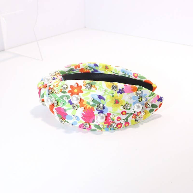 Floral Toile Pattern Pearl Hair Band Headband