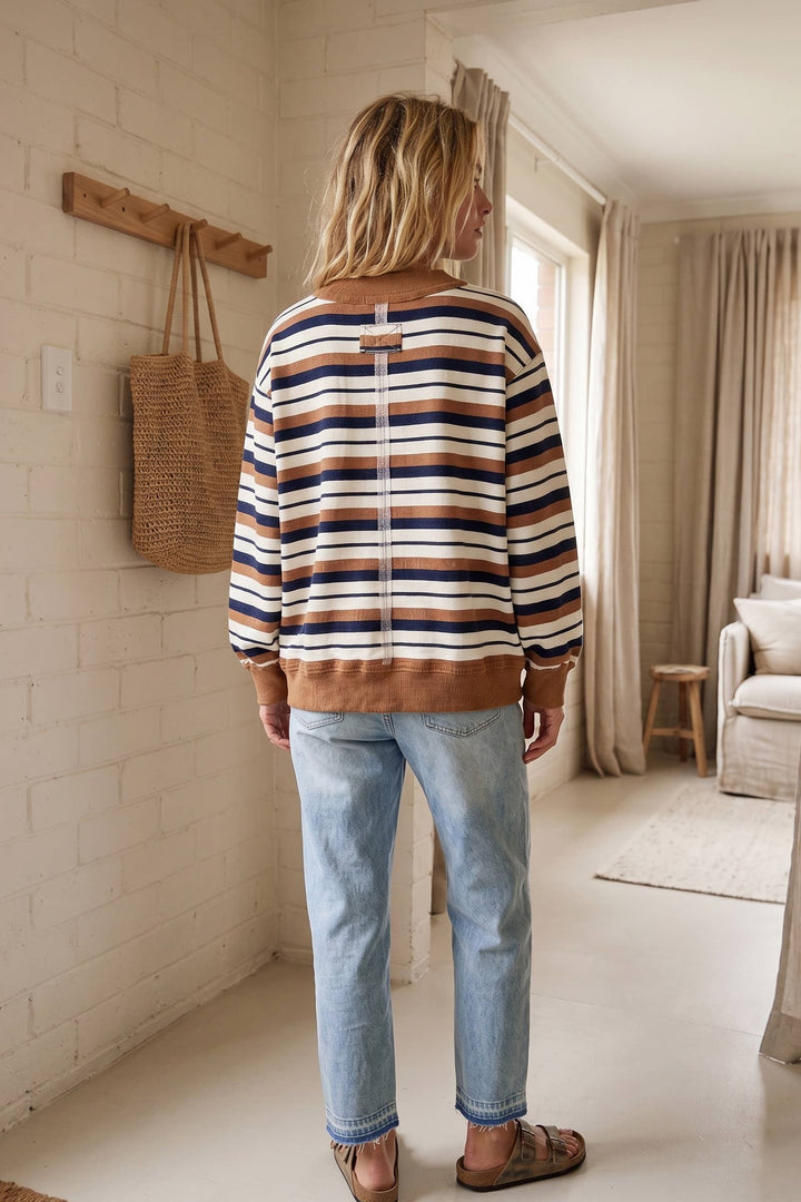 Oversized French Terry Striped Sweatshirt-September Delivery