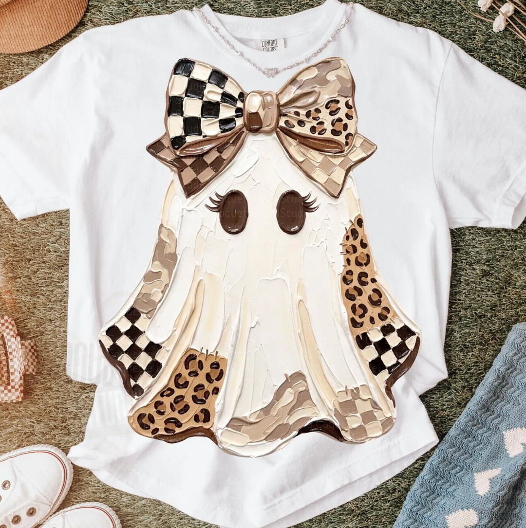 Checkered and Leopard Ghost-White Tee or Sweatshirt