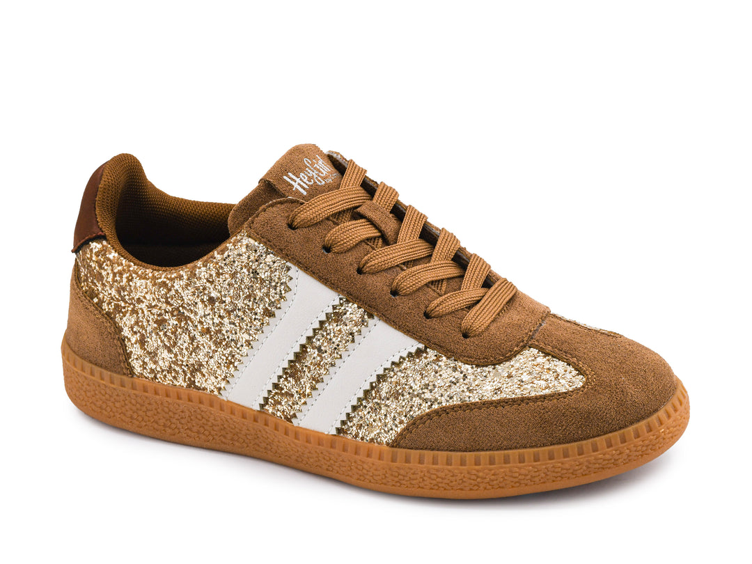 Trendy New Lace Up Sneaks-Chestnut Glitter