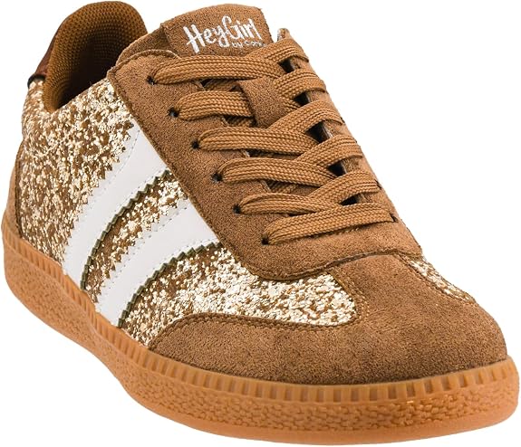 Trendy New Lace Up Sneaks-Chestnut Glitter