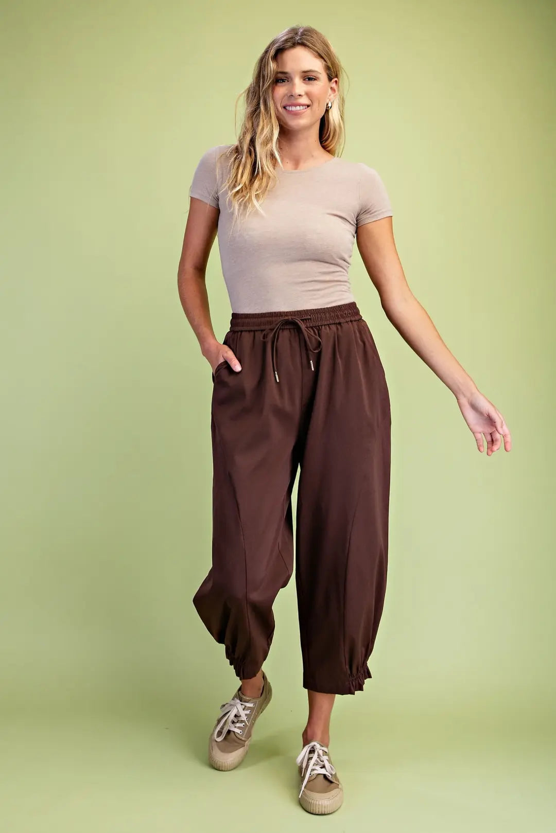 Elastic Waist Gathered Hem Pants-2 Color Options