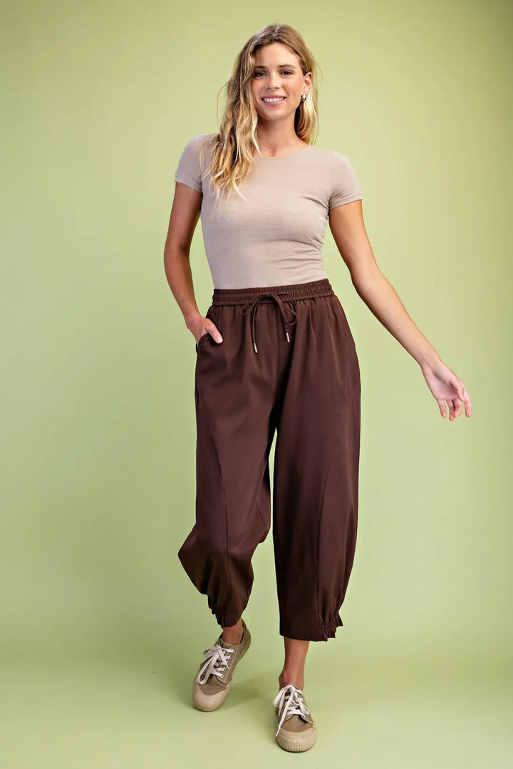 Elastic Waist Gathered Hem Pants-2 Color Options