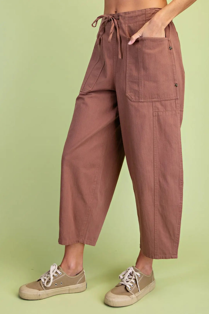 Utility Style Barrel Pants with Star Studs-3 Color Options