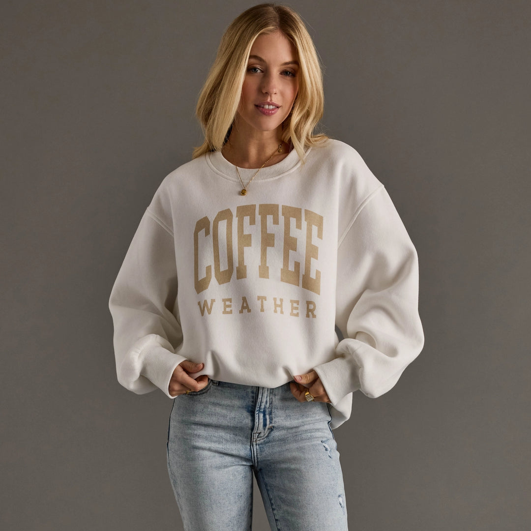 Oversized Sweatshirt Coffee Weather-White
