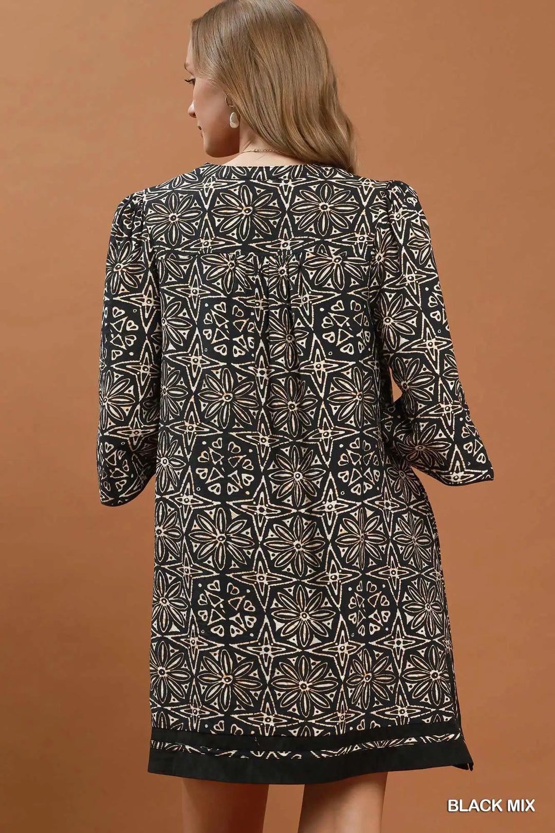Mix Print Geometric Dress-Black