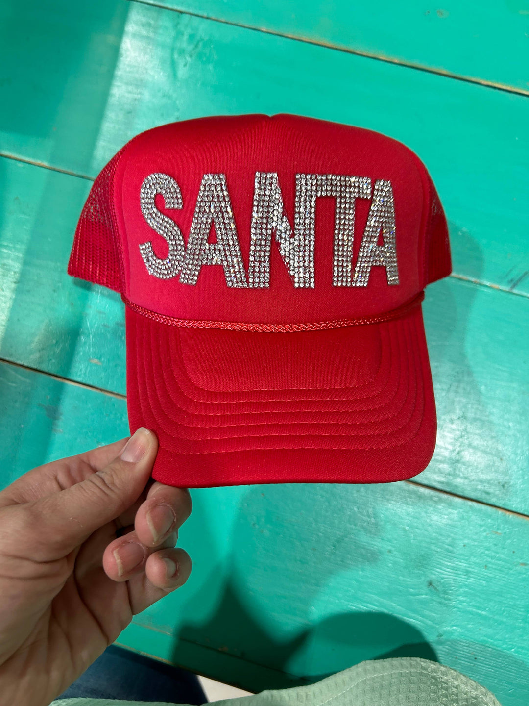 Rhinestone "SANTA" Trucker Hat