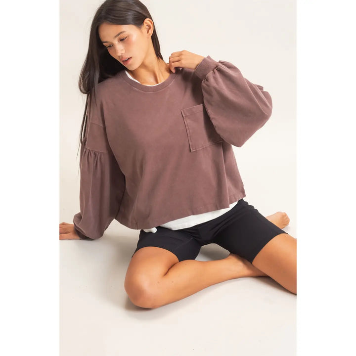 Relaxed Boxy Fit Mineral Wash Top-Two Color Options-Brown and Green