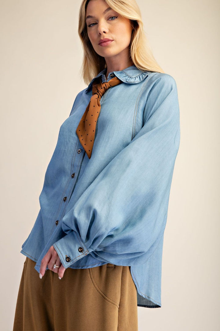 Button Down Chambray Shirt with Scarf