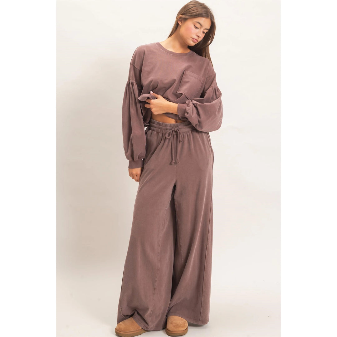 Relaxed Boxy Fit Mineral Wash Top-Two Color Options-Brown and Green