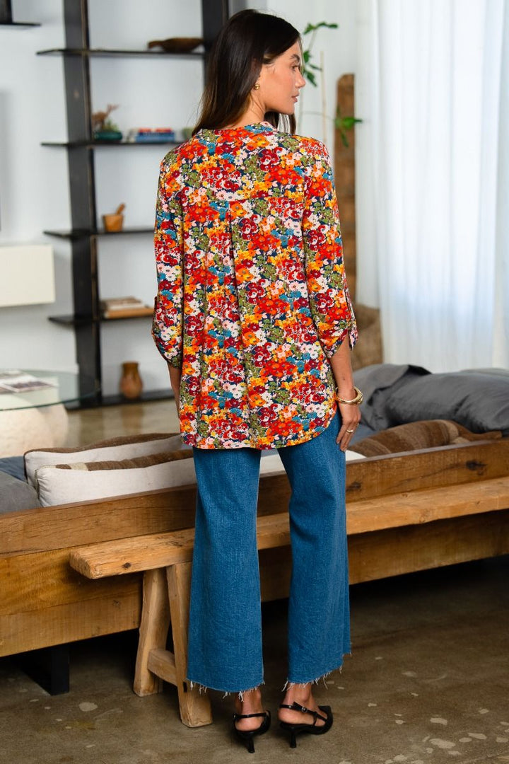 Navy Floral Print Blouse