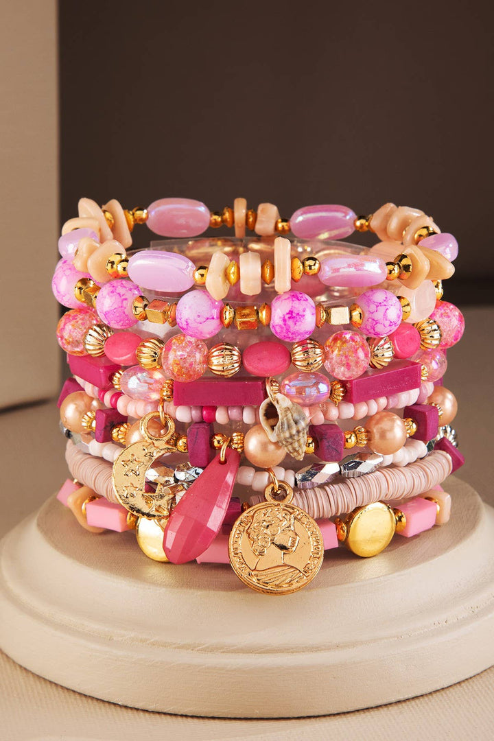 9 Layered Metal Beads Bracelet with Charms