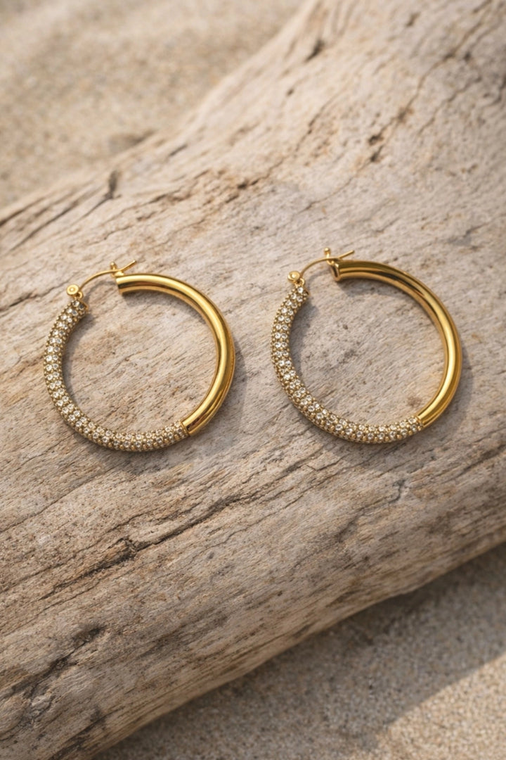 Gold and Rhinestone Large Hoops