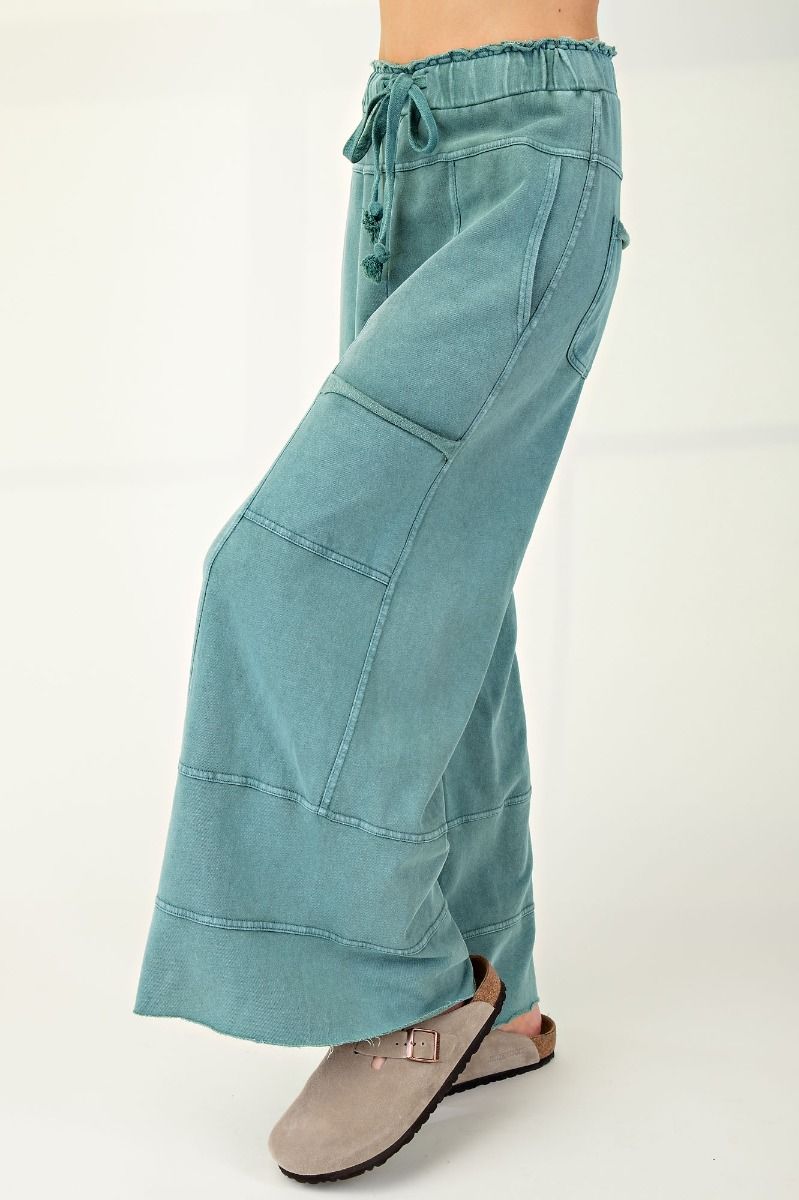 Teal Green Mineral Washed Terry Knit Pants